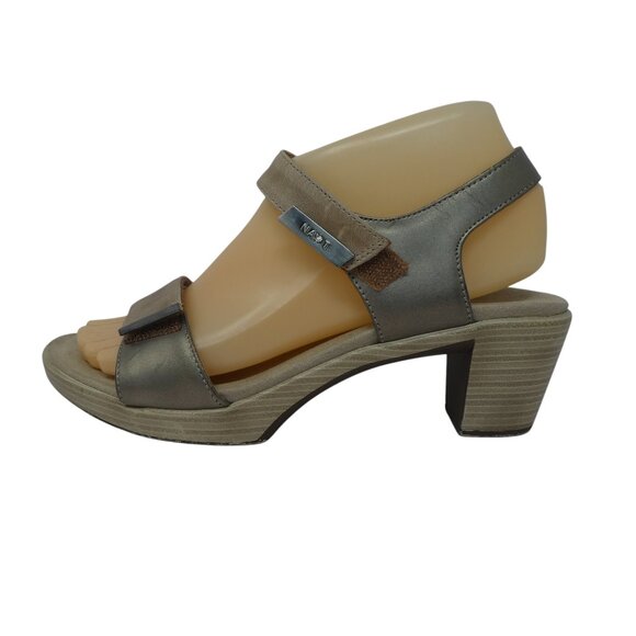 Naot Intact Beige Pewter Leather Open Toe Slingback Heeled Sandals Womens 38 - Picture 4 of 13